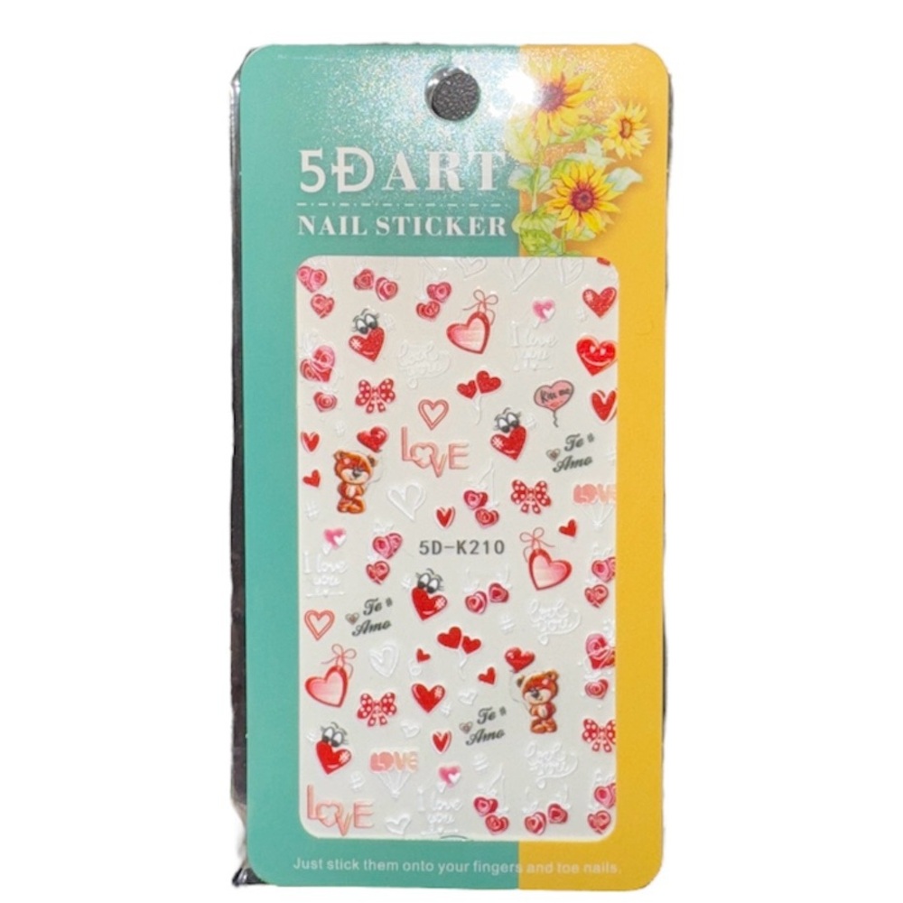 5D Art Love Nail Stickers with Hearts and Bears Red and White NIP